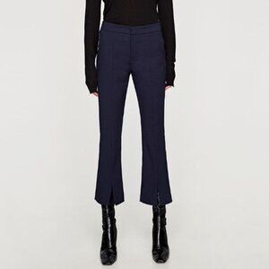 ZARA Cropped Trouser Pant Split Front Detail Navy Blue Stretch Split Ankle M Wmn